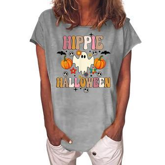 Groovy Hippie Halloween Cute Ghost Halloween Retro Vintage Women's Loosen Crew Neck Short Sleeve T-Shirt - Thegiftio UK