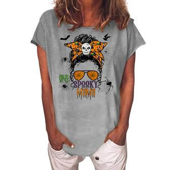 Womens Halloween Messy Bun One Spooky Mama Women's Loosen T-shirt - Seseable