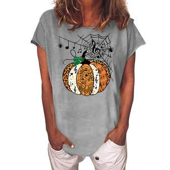 Halloween Pumpkin Music Symbols Music Teacher Halloween Women's Loosen T-shirt - Seseable