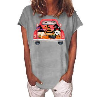 Halloween Truck With Cute Gnomes Pumpkin Women's Loosen T-shirt - Seseable