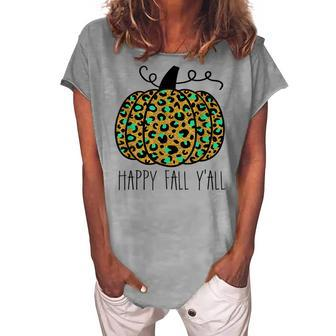 Happy Fall Yall Golden Leopard Print Pumpkin Halloween Women's Loosen T-shirt - Seseable