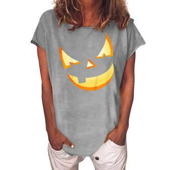 Kids Trick Or Treat Scary Lit Pumpkin Face Halloween Kids Women's Loosen T-shirt - Seseable