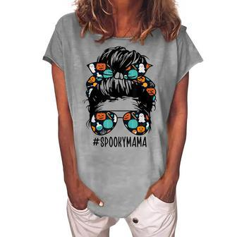 Messy Bun Halloween Ghost Bandana Sunglasses Spooky Mama Women's Loosen T-shirt - Seseable