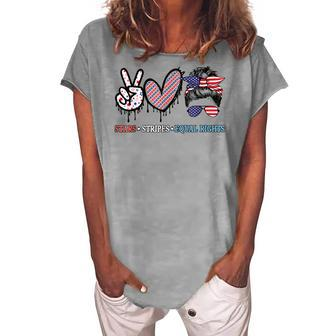 Messy Bun Stars Stripes Equal Rights 4Th July Womens Rights Women's Loosen T-shirt - Seseable