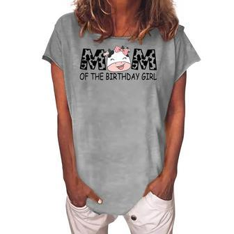 Mom Of The Birthday For Girl Cow Farm First Birthday Cow Women's Loosen T-shirt - Seseable