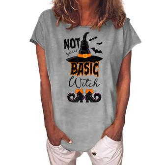 Not Your Basic Witch Halloween Costume Witch Bat Women's Loosen T-shirt - Seseable