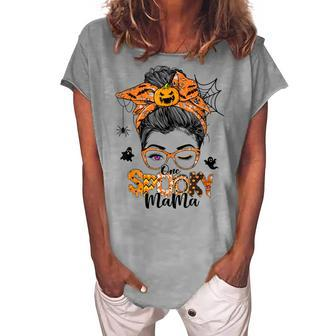 One Spooky Mama For Halloween Messy Bun Mom Monster Bleached V3 Women's Loosen T-shirt - Seseable