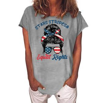 Pro Choice Feminist Stars Stripes Equal Rights Messy Bun Women's Loosen T-shirt - Seseable