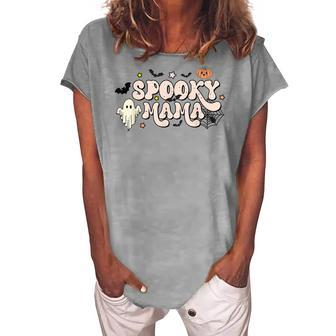 Retro Vintage Spooky Mama One Thankful Mama Halloween V2 Women's Loosen T-shirt - Seseable