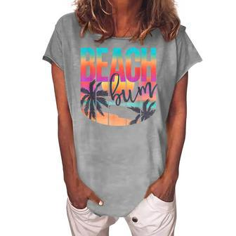 Retro Vintage Sunset Palm Trees Beach Bum Leopard Summer Women's Loosen T-shirt