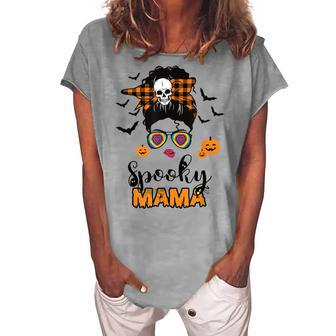 Spooky Mama Messy Bun For Halloween Messy Bun Mom Monster Women's Loosen T-shirt - Seseable