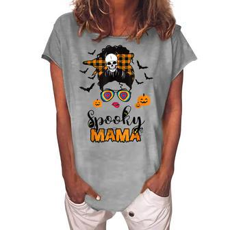Spooky Mama Messy Bun For Halloween Messy Bun Mom Monster V2 Women's Loosen T-shirt - Seseable