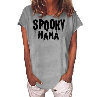 Womens Spooky Mama Mom Fun Scary Pumpkin Halloween Costume Boo Fall Women's Loosen T-shirt - Seseable