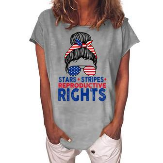 Stars Stripes Reproductive Rights Messy Bun 4Th Of July V2 Women's Loosen T-shirt - Seseable