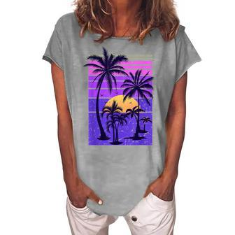 Summer Vintage Paradise Vacation Sunset Palm Retro Tropical Women's Loosen T-shirt