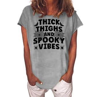 Thick Thighs And Spooky Vibes Trick Or Treat Halloween Women's Loosen T-shirt - Seseable