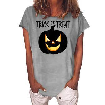 Trick Or Treat Scary Lit Pumpkin Halloween Women's Loosen T-shirt - Seseable