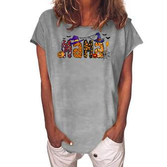 Vintage Spooky Pumpkin Funny Halloween Mama Women's Loosen Crew Neck Short Sleeve T-Shirt - Thegiftio UK