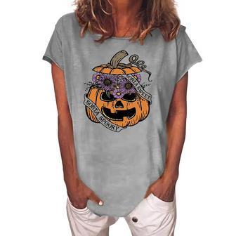 Cute Halloween Sorta Sweet Sorta Spooky Pumpkin Florals Women's Loosen T-shirt - Seseable