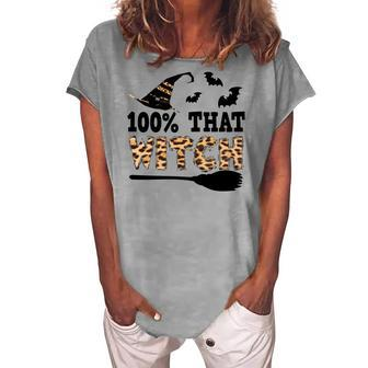 Leopard Pattern 100% That Witch Bat Halloween Women's Loosen T-shirt - Seseable