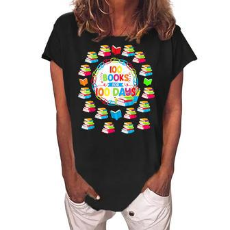 100 Books For 100 Days 100Th Day Of School Teacher Kid Women's Loosen Crew Neck Short Sleeve T-Shirt - Thegiftio UK