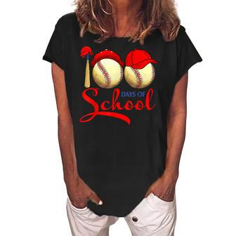 100 Days Of School Baseball Teacher Kids 100Th Day Of School Women's Loosen Crew Neck Short Sleeve T-Shirt - Thegiftio UK
