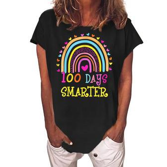 100Th Day Of School Teacher - 100 Days Smarter Rainbow Women's Loosen Crew Neck Short Sleeve T-Shirt - Thegiftio UK