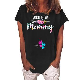 2022 Soon To Be Mommy Est 2022 Floral New Mom Mothers Day Women's Loosen Crew Neck Short Sleeve T-Shirt - Thegiftio UK