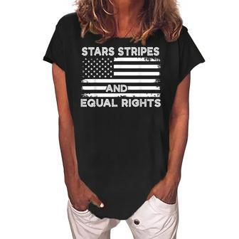 4Th Of July Womens Rights Stars Stripes And Equal Rights Women's Loosen Crew Neck Short Sleeve T-Shirt - Seseable