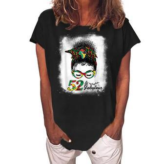 52 & Fabulous 52Nd Birthday Afro Hair Messy Bun Black Queen Women's Loosen Crew Neck Short Sleeve T-Shirt - Seseable
