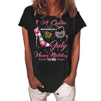 A Queen Was Born On 14Th July Birthday For Queens Girls Women's Loosen Crew Neck Short Sleeve T-Shirt - Seseable