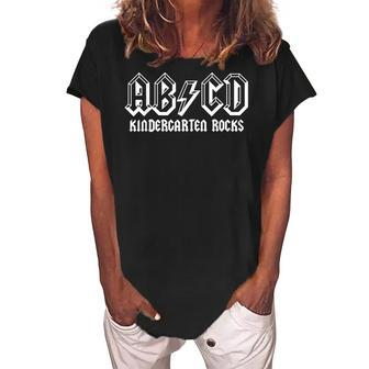 Abcd Rocks Back To School Kindergarten Rocks Funny Teacher Women's Loosen Crew Neck Short Sleeve T-Shirt - Thegiftio UK