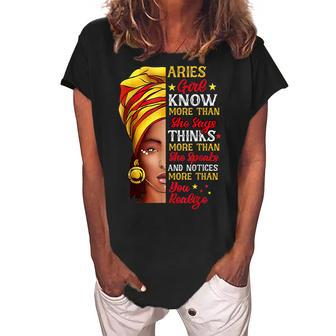 Aries Girl Queen Melanin Afro Queen Black Zodiac Birthday Women's Loosen Crew Neck Short Sleeve T-Shirt - Seseable