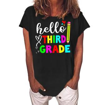 Back To School Hello 3Rd Grade Kids Teacher Student Women's Loosen Crew Neck Short Sleeve T-Shirt - Seseable