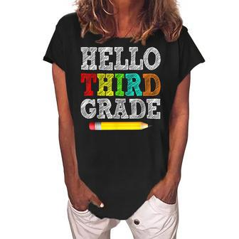 Back To School Hello 3Rd Grade Kids Teacher Student Women's Loosen Crew Neck Short Sleeve T-Shirt - Seseable