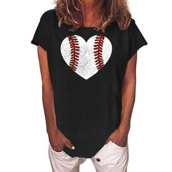 Baseball Heart Fun Mom Dad Men Women Softball Wife Women's Loosen Crew Neck Short Sleeve T-Shirt | Mazezy