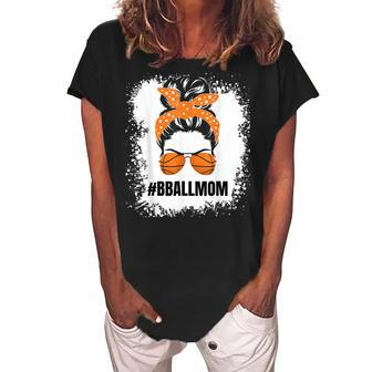 Basketball Mom Messy Bun Proud Mama Bball Basketball Glasses Women's Loosen Crew Neck Short Sleeve T-Shirt - Thegiftio UK