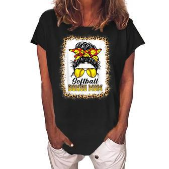 Bleached Softball Bonus Mom Messy Bun Game Day Mothers Day Women's Loosen Crew Neck Short Sleeve T-Shirt - Thegiftio UK