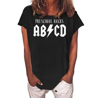 Cute Funny For Preschool Teachers Abcd Rock Preschool Rocks Women's Loosen Crew Neck Short Sleeve T-Shirt - Thegiftio UK