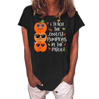 Cute I Teach The Coolest Pumpkins In The Patch Teacher Women's Loosen Crew Neck Short Sleeve T-Shirt - Thegiftio UK