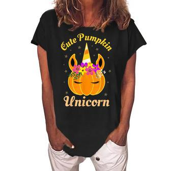 Cute Pumpkin Unicorn Kids Costume Trick Or Treat Halloween Women's Loosen Crew Neck Short Sleeve T-Shirt - Seseable