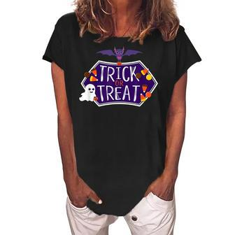 Cute Trick Or Treat Halloween Candy Women's Loosen Crew Neck Short Sleeve T-Shirt - Seseable