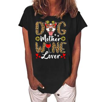 Dog Mother Wine Lover Shirt Dog Mom Wine Mothers Day Gifts Women's Loosen Crew Neck Short Sleeve T-Shirt | Mazezy