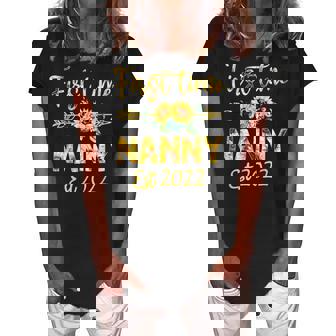 First Time Nanny Est 2022 Sunflower Promoted To Mommy Women's Loosen Crew Neck Short Sleeve T-Shirt - Thegiftio