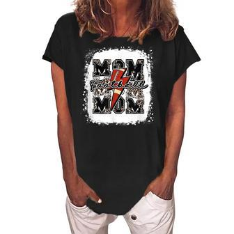 Funny Football Mom Retro Lightning Bolt Leopard Game Day Women's Loosen Crew Neck Short Sleeve T-Shirt - Thegiftio UK