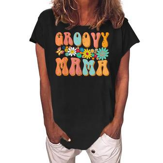 Funny Retro Groovy Birthday Family Matching Cute Groovy Mama Women's Loosen Crew Neck Short Sleeve T-Shirt - Seseable