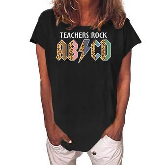 Funny Teacher Abcd Rocks Back To School Teachers Rock Abcd Women's Loosen Crew Neck Short Sleeve T-Shirt - Thegiftio UK