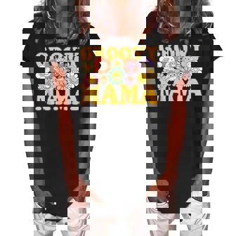 Groovy Mama Retro Matching Family 1St Birthday Party Women's Loosen Crew Neck Short Sleeve T-Shirt - Thegiftio