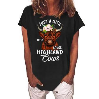 Hairy Cow Lovers Just A Girl Who Loves Highland Cows Farmer Women's Loosen Crew Neck Short Sleeve T-Shirt - Thegiftio UK