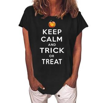 Halloween Costume Keep Calm Trick Or Treat T V2 Women's Loosen Crew Neck Short Sleeve T-Shirt - Seseable